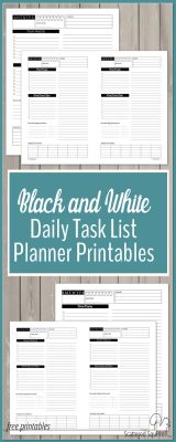 Daily planner printables can be a life saver. These black and white daily task list planner printables are perfect for organizing those busy days so you don't feel overwhelmed.