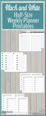 Free Black and White Half-Size Weekly Planner Printables are ready to be downloaded! These will fit most A5 planners and mini binders.