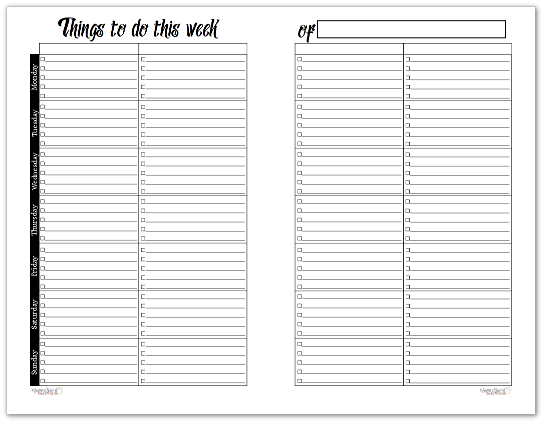 Black And White Horizontal Weekly To Do List Printables