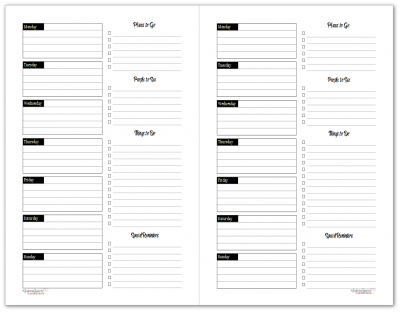 Half-Size Black and White Weekly Planner Printables