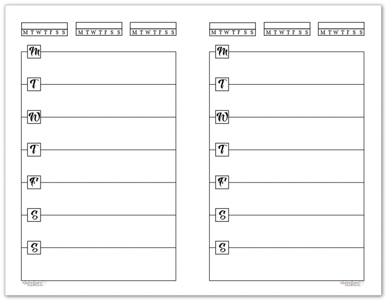 Half-Size Black and White Weekly Planner Printables