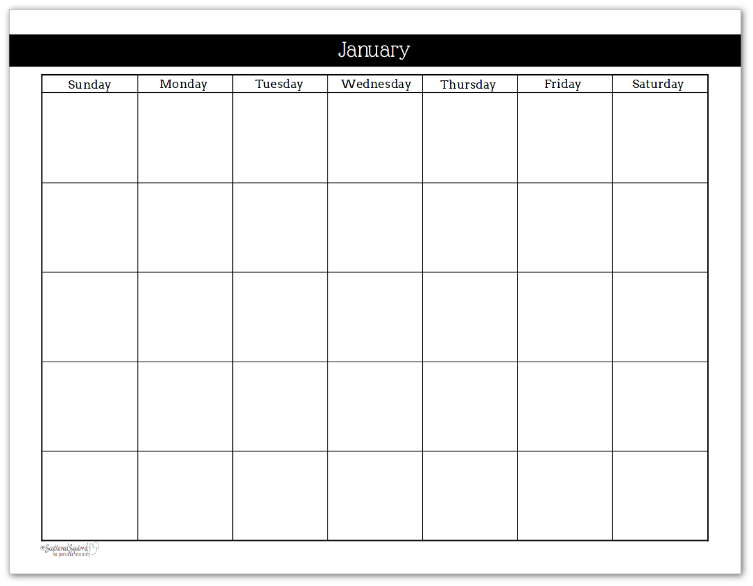 blank calendar black and white