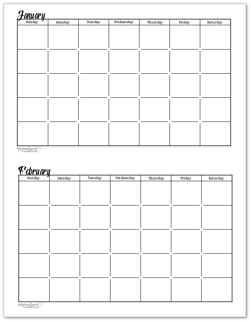 blank calendar black and white