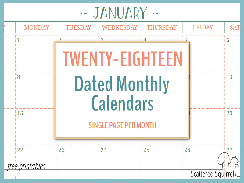 These 2018 dated monthly calendars feature a single page per month in a landscape layout.