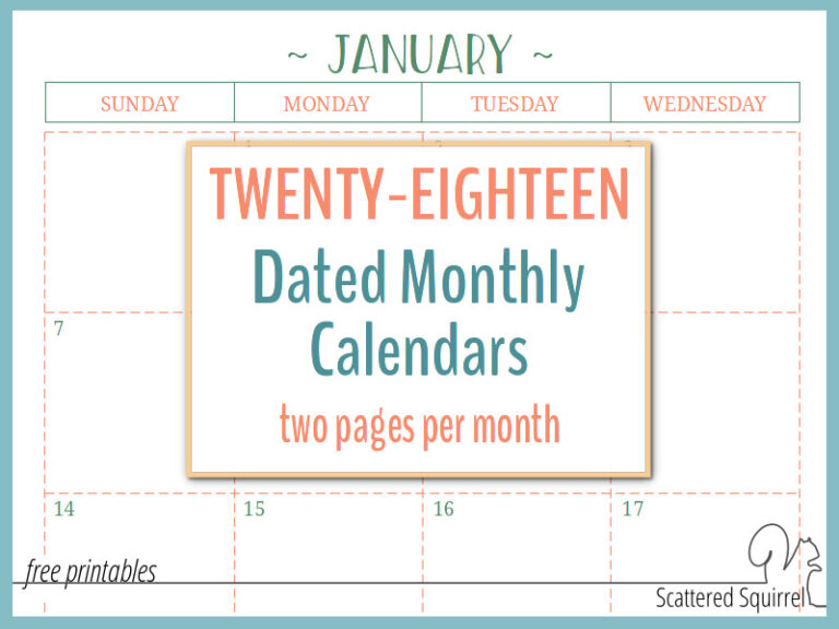 These 2018 dated calendars feature two pages per month in portrait layout.