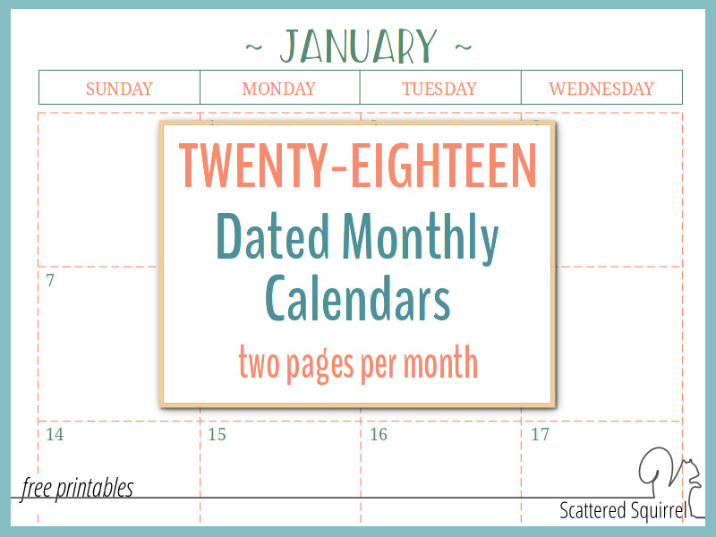 Two Pages Per Month 2018 Dated Calendars