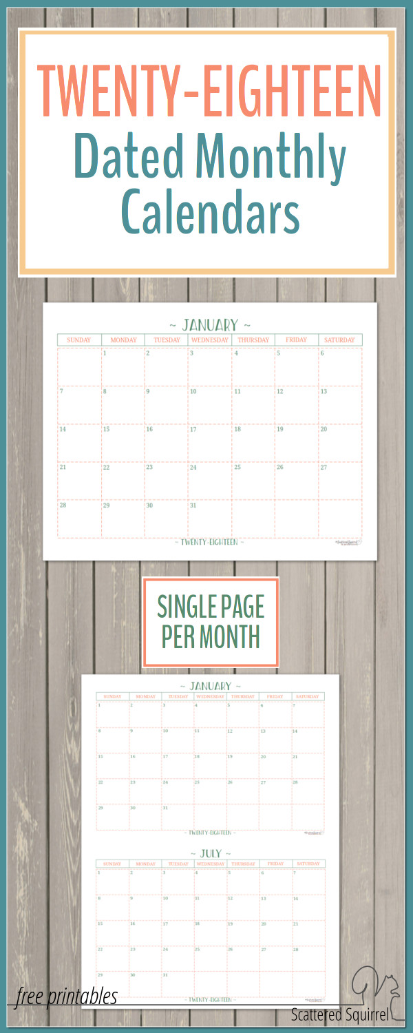 These 2018 dated monthly calendars are a single page per month landscape layout. The make great wall calendars as well as being handy to have in your planner.