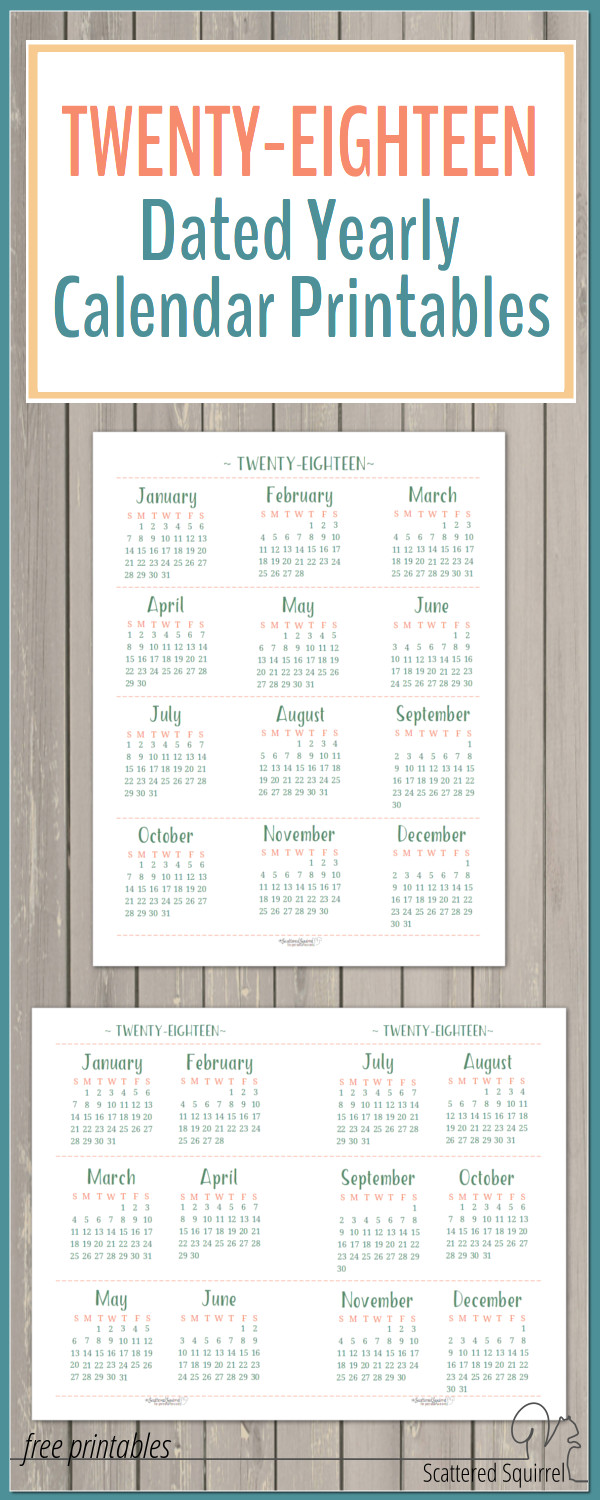 The 2018 Dated Yearly Calendar printables are ready for you to download. They're great for long-term planning.