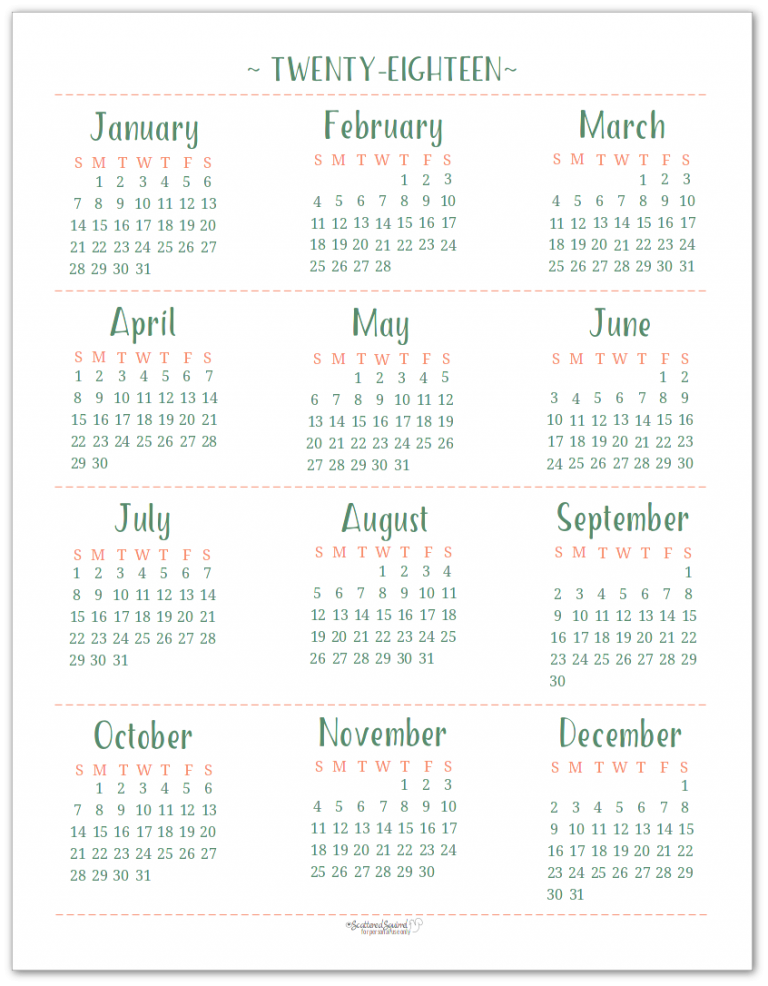 2018 Dated Yearly Calendar Printables are Here