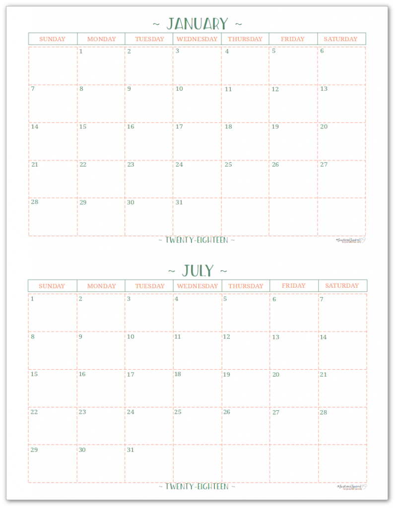 Half-Size - 2018 Dated Monthly Calendar - Single Page Per Month