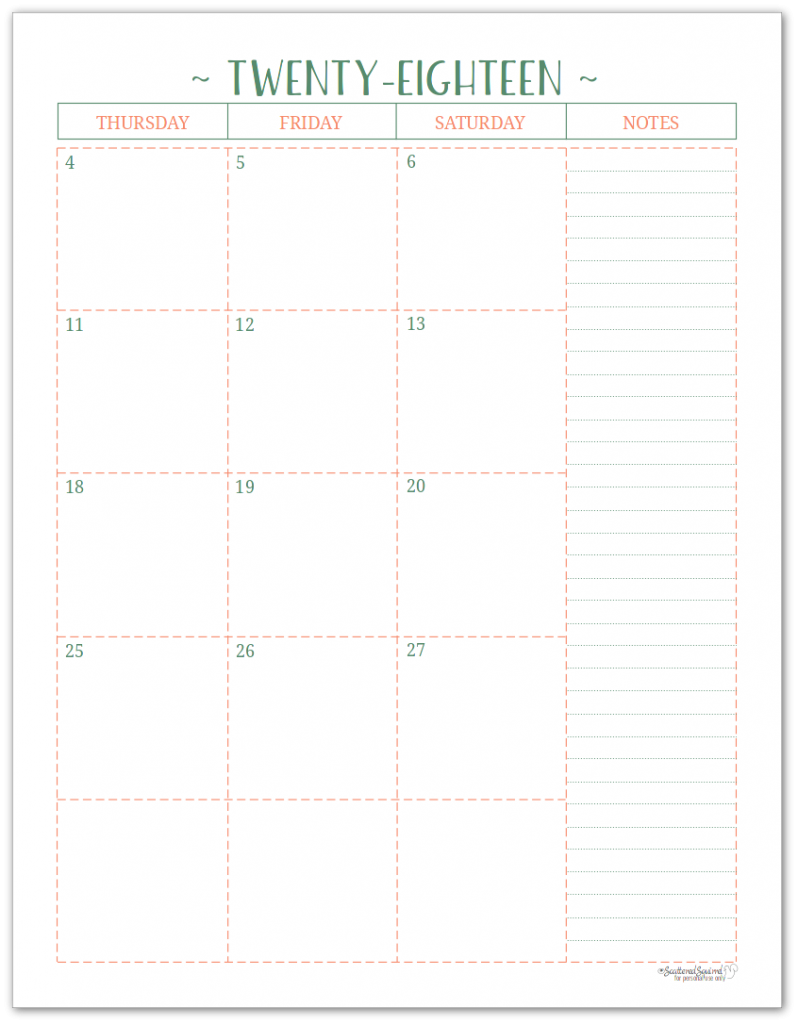 2018 Dated Monthly Calendar - Two Pages Per Month