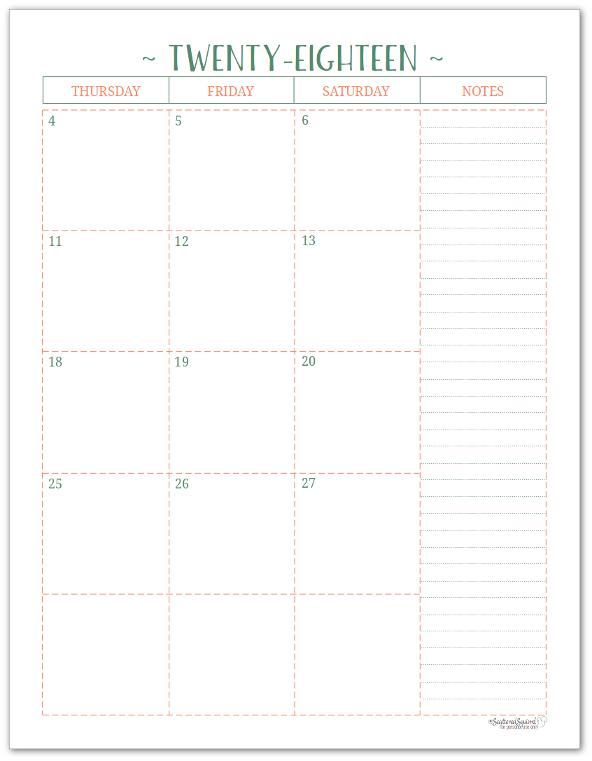 2018 Dated Monthly Calendar - Two Pages Per Month