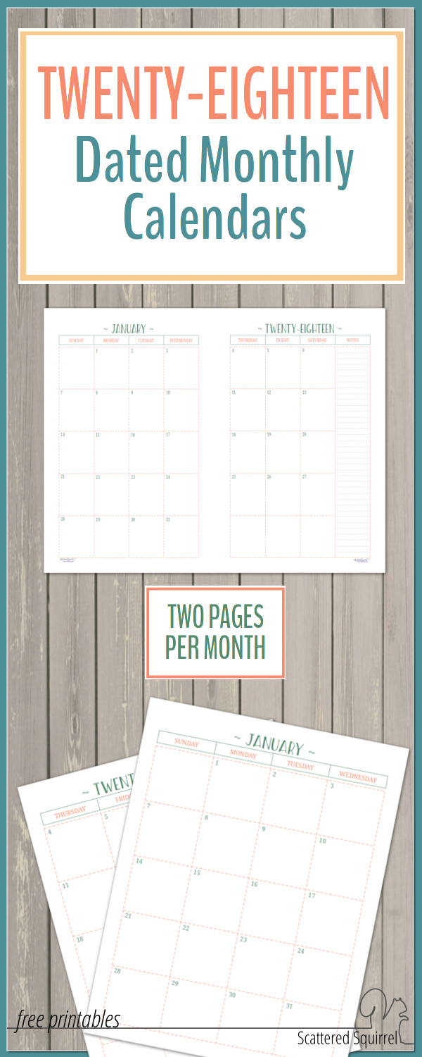 The two page per month 2018 dated calendars offer plenty of room for planning. They feature a column for notes on the right hand page to make it even easier to plan things out.