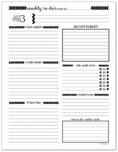 Black and White Weekly To-Do List Printables