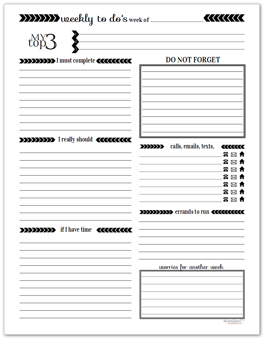 Black and White Weekly To-Do List Printables