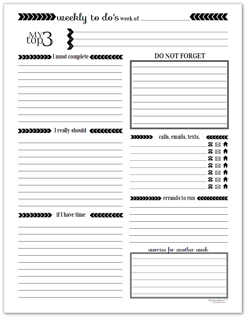 Black and White Weekly To Do List Printables