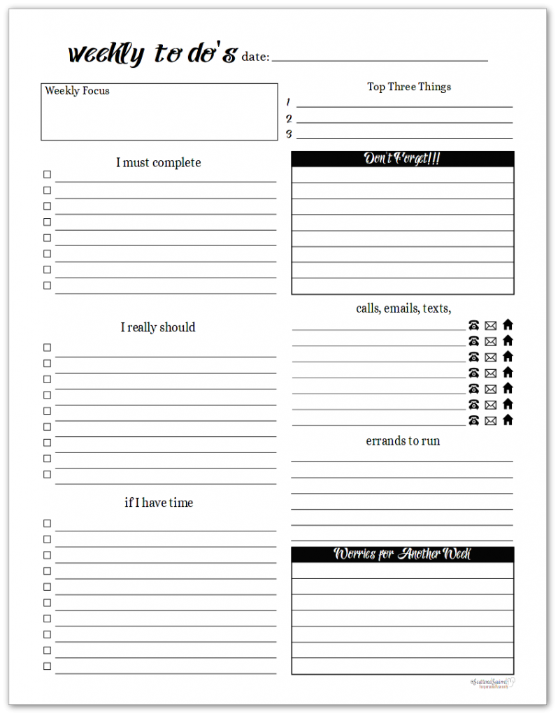 Black and White Weekly To-Do List Printables