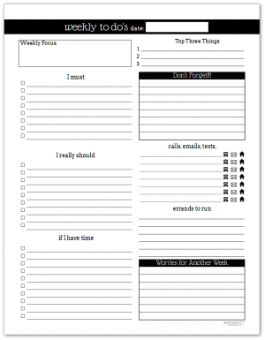 Black and White Weekly To-Do List Printables