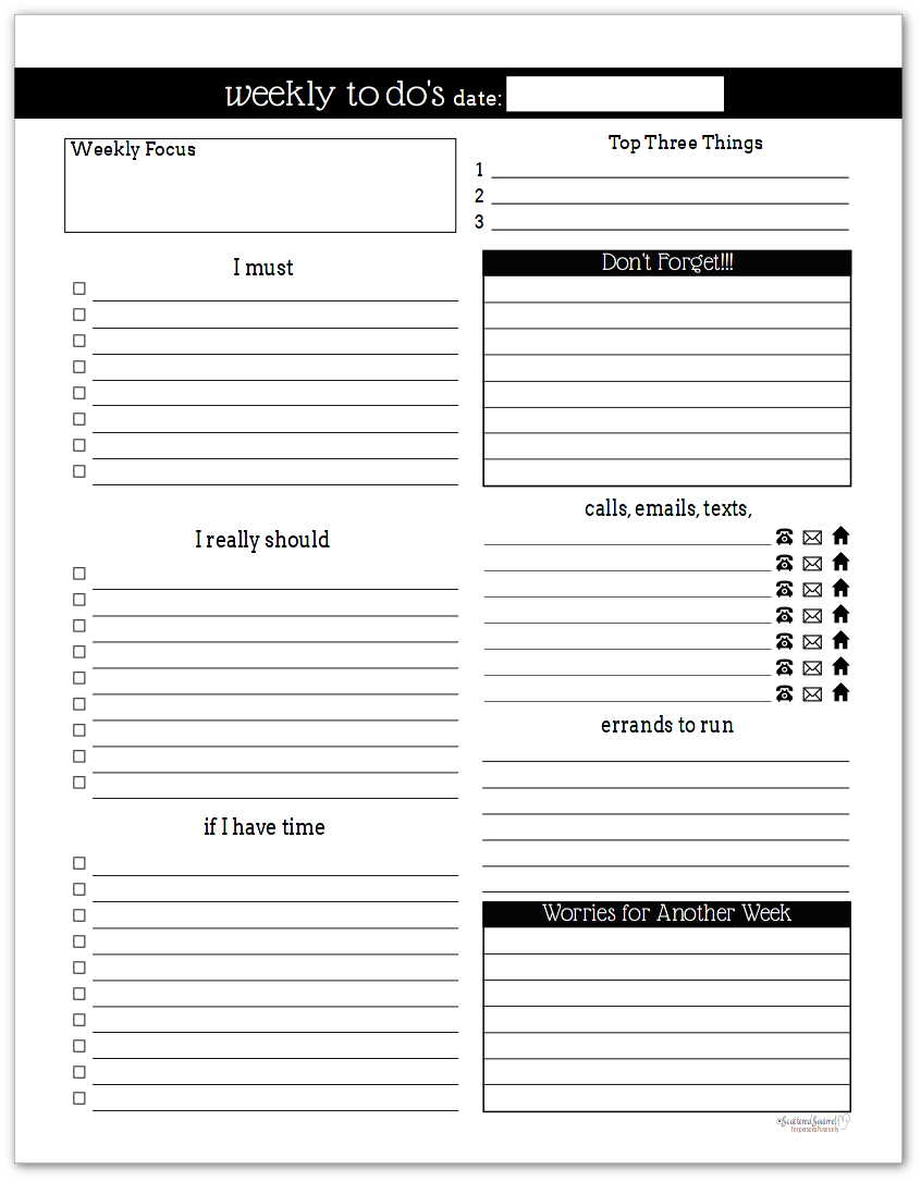 Pink Protea To-do-list Black and white Simplistic A4 Printable Weekly Checklist