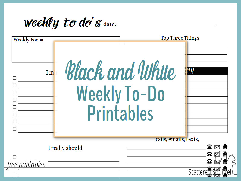 Black and White Weekly To-Do List Printables