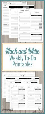 Black and white weekly to-do printables are great for keeping track of what you need to do each week. These free planner printables make a great companion to a weekly or daily planner.