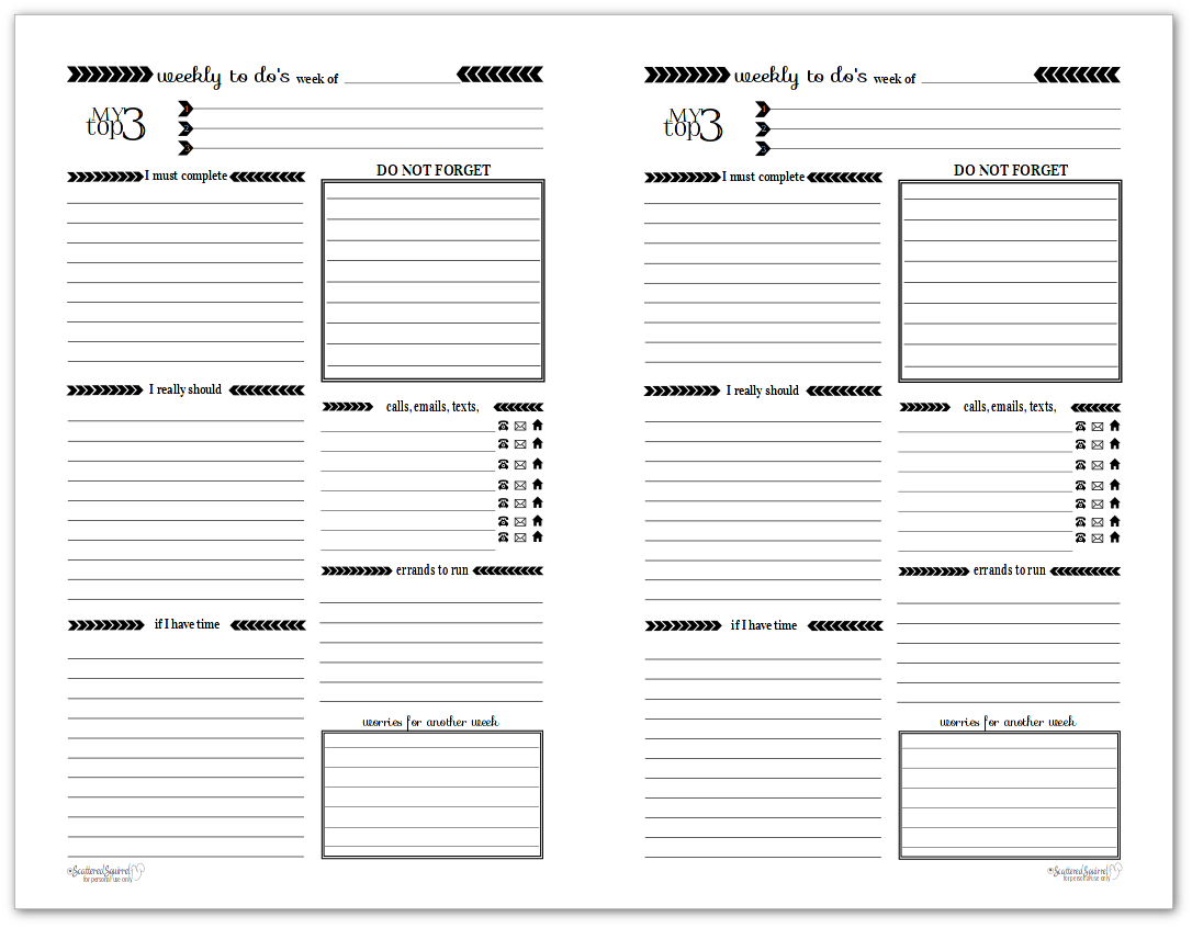 Black And White Weekly To Do List Printables