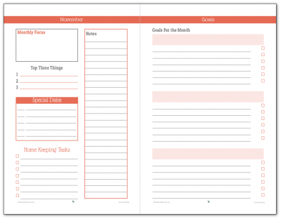 Half-Size Monthly Planner Printable for November