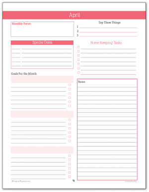 Monthly Organiser Template