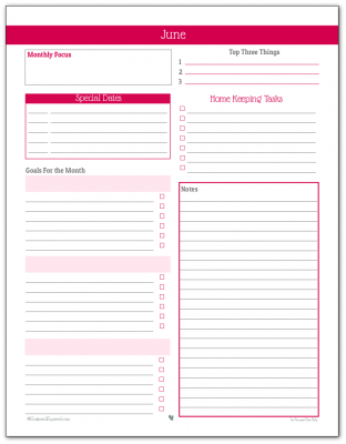 Monthly Planner Printable for June