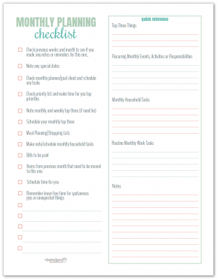 Monthly Planning Checklist makes planning a breeze