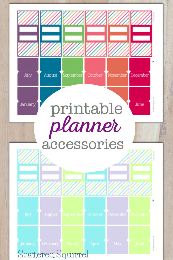 Pretty Printable Planner Accessories to help you organize your planner a little more. Included are the 2015 and 2016 colour schemes with monthly tabs and bookmarks ready to go.