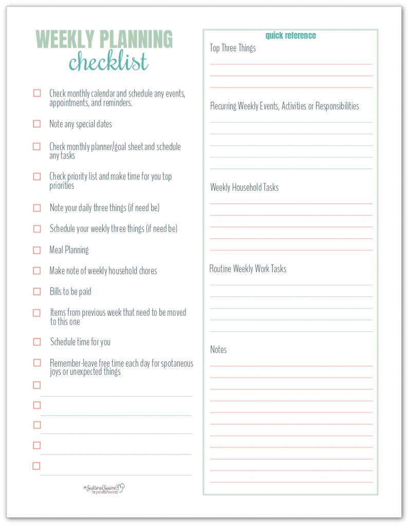 Weekly Planning Checklist - Scattered Squirrel