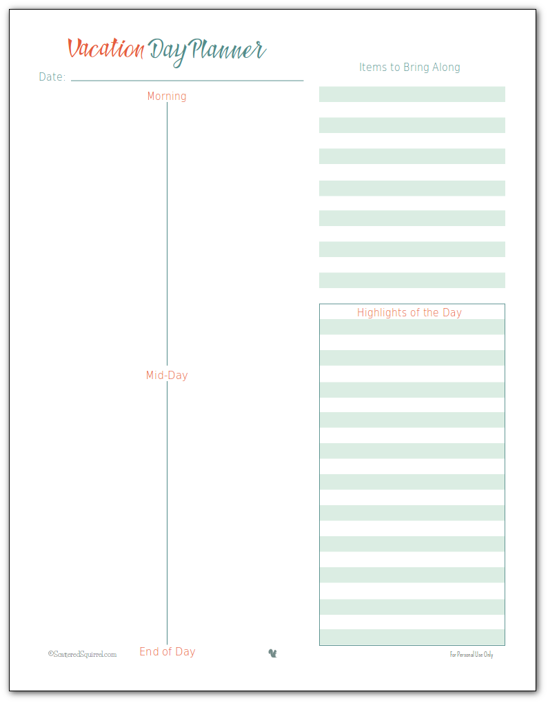 Vacation Planner Printables