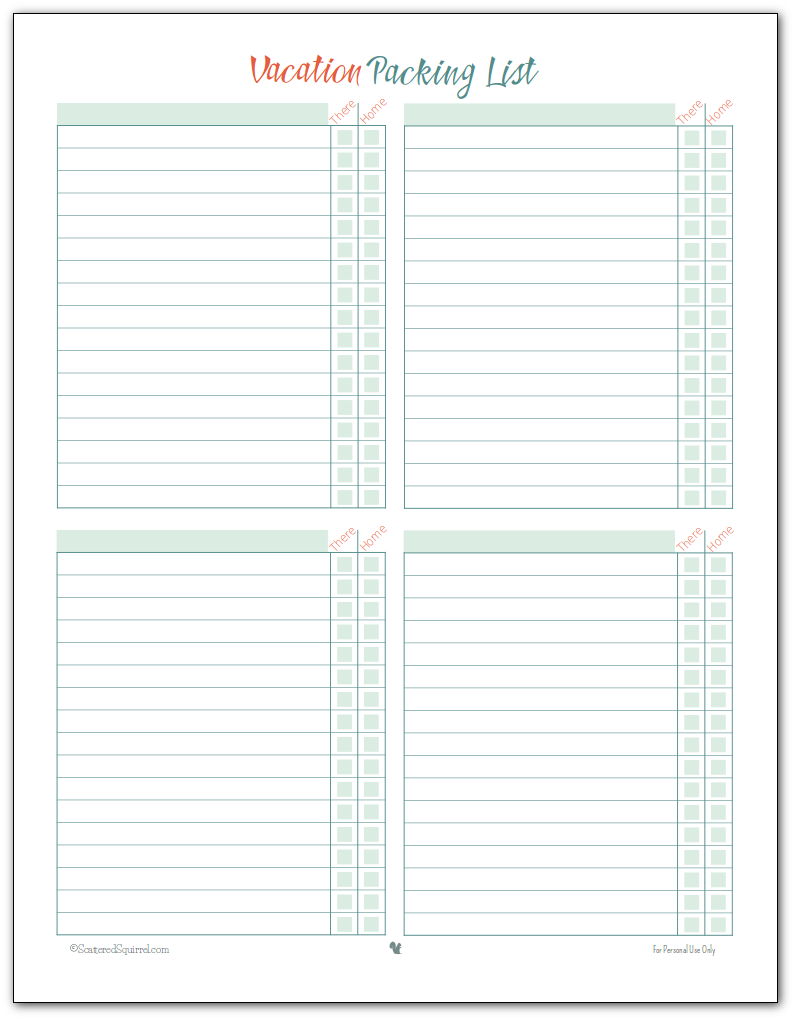 Paper Vacation Planner Packing Checklist Printable Packing List Trip