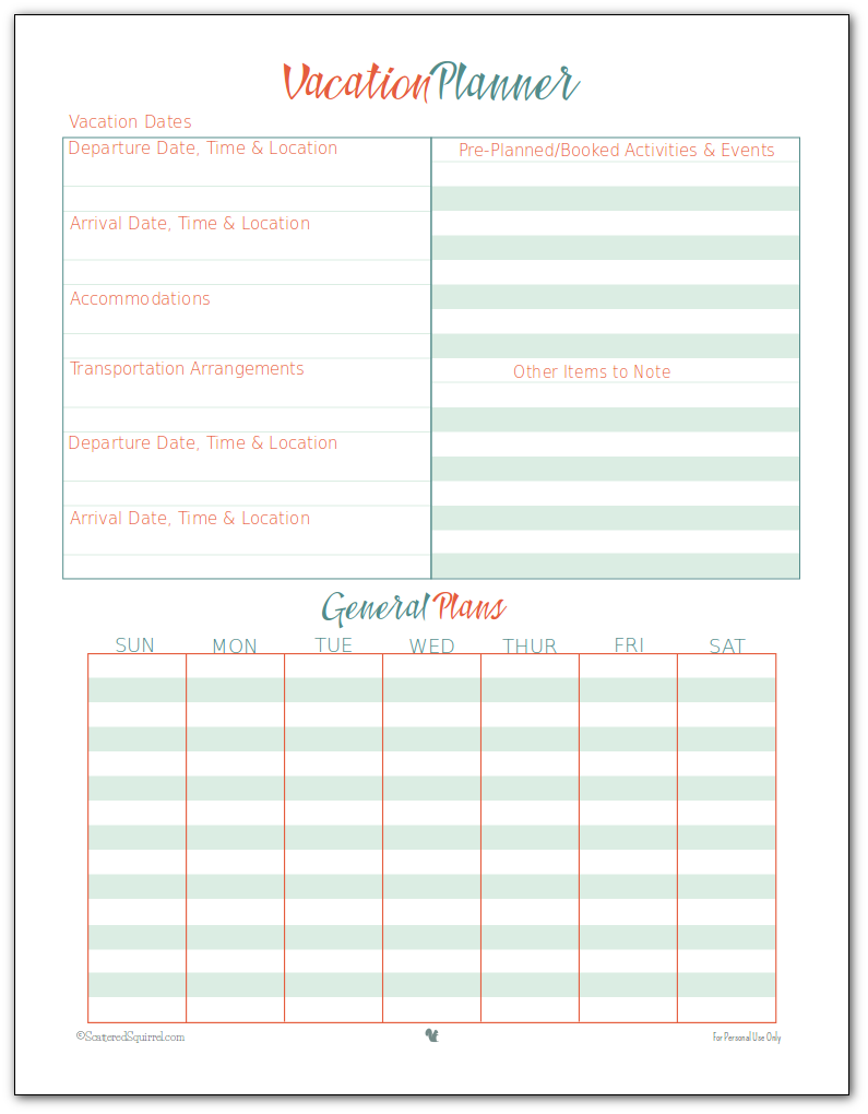 vacation budget planner template