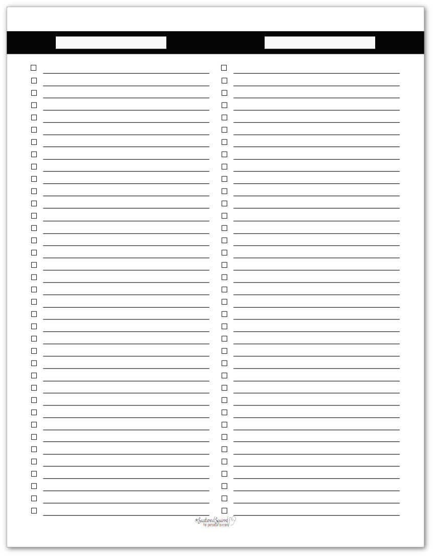 Black and White Master To-Do List Printables in Three Sizes