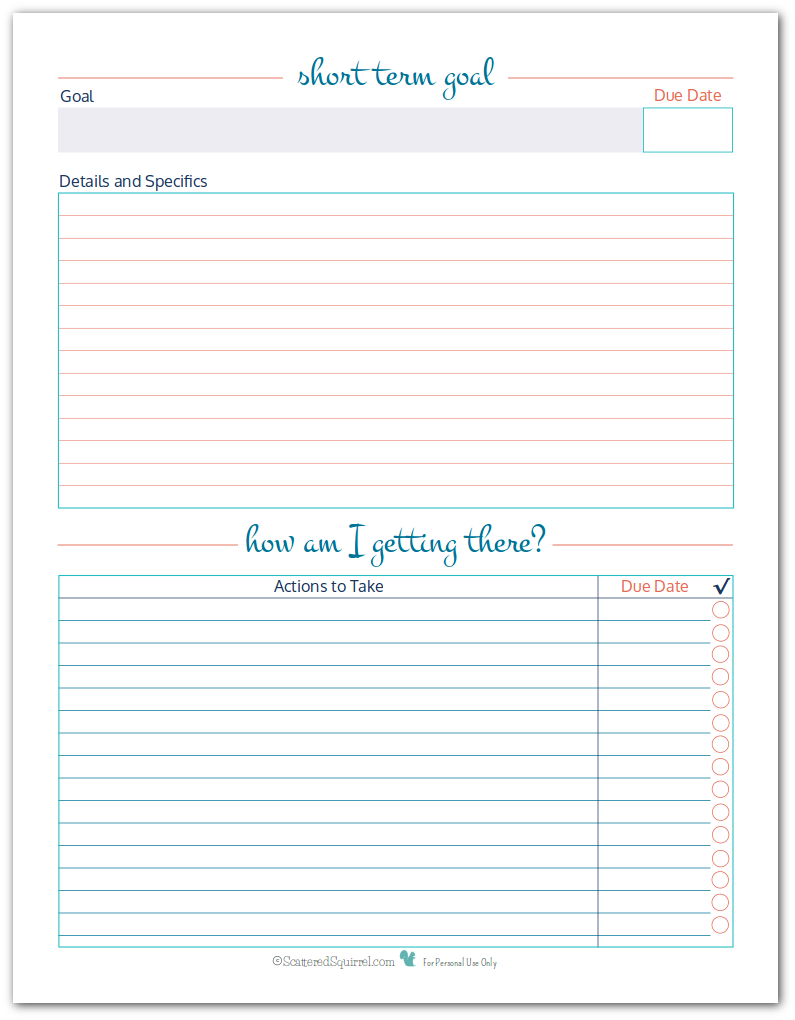 Short Term Goal Setting Worksheet Printables to help you set, plan and track your short term term goals.