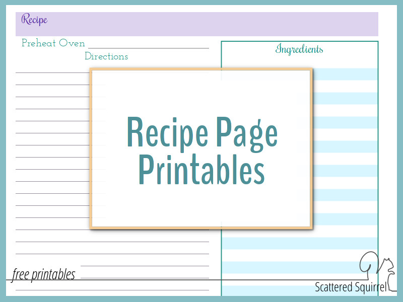 Recipe Sheet Printable Recipe Page Template Blank (Instant Download) 