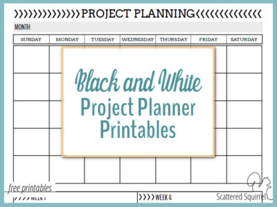 Black and White Project Planner Printables Printables in Full and Half-Size