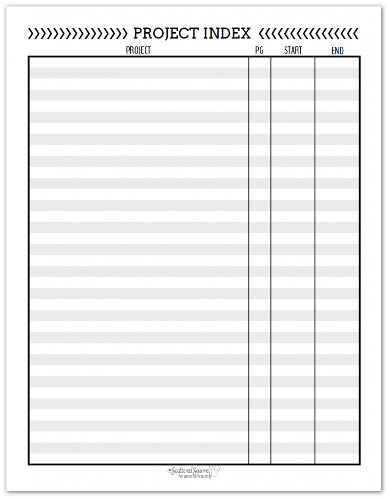 Black and White Project Planner Printables -Scattered Squirrel