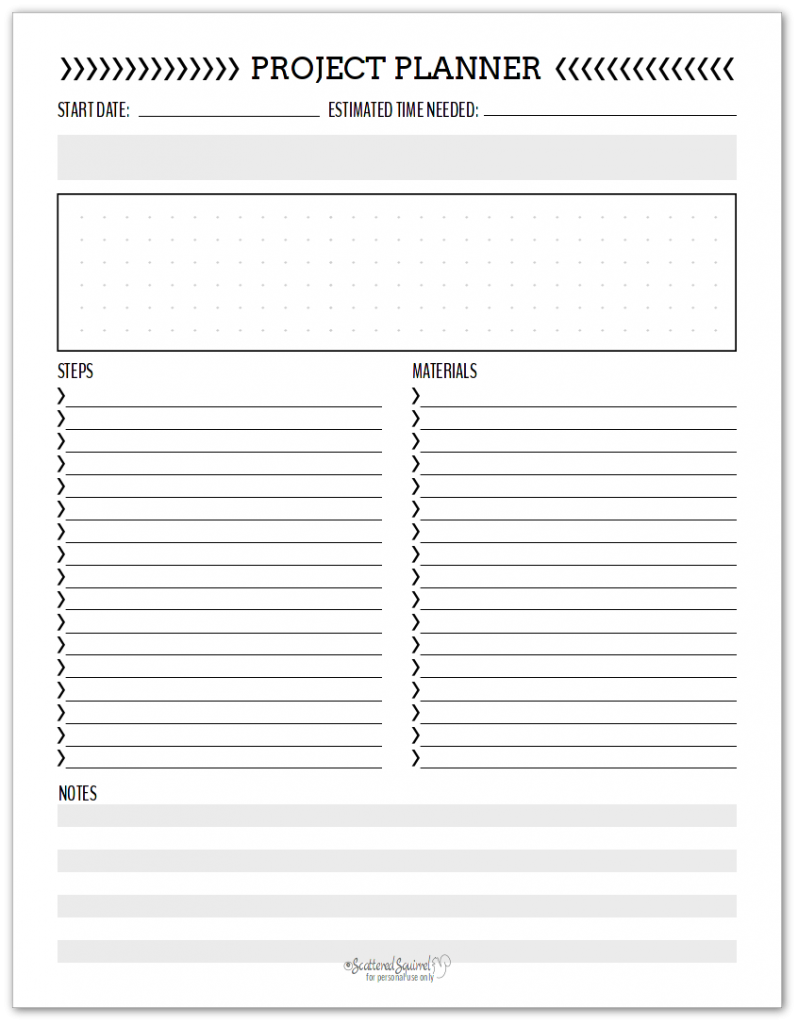 Black and White Project Planner Printables -Scattered Squirrel