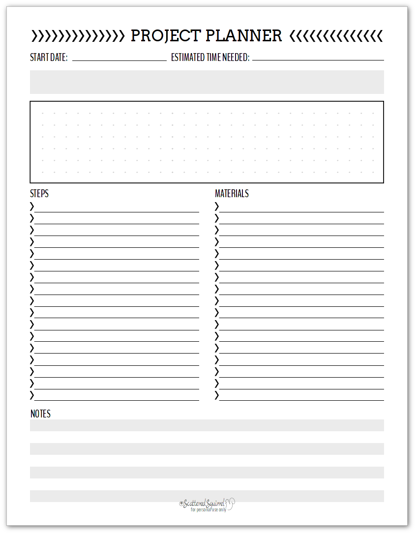 black and white project planner