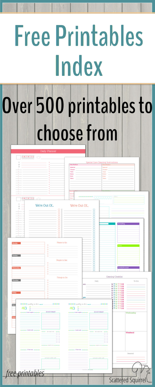 All the free printables from Scattered Squirrel, in one place. Finance planners, daily planners, weekly planners, home managment, moving ... there's a printable for almost everything!
