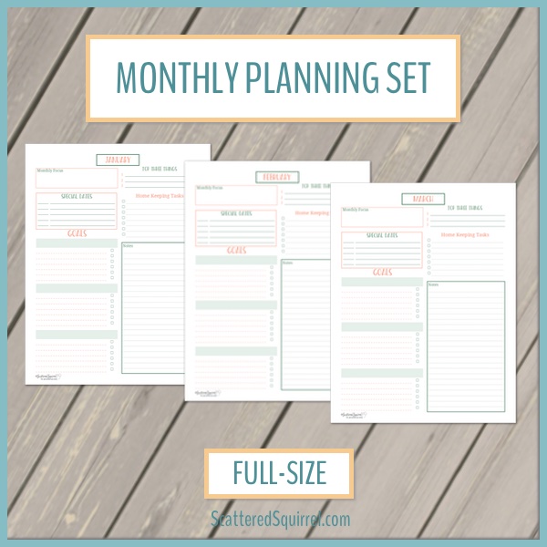 This printable sets features a planning page for each month. Choose a focus, set your goals and track special dates and tasks for each month.