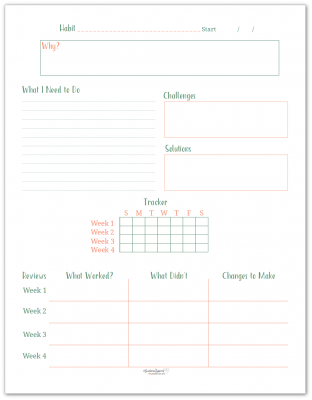 Building new habits can be challenging, this habit building worksheet and tracker was designed to help you focus in on building a habit that will stick.