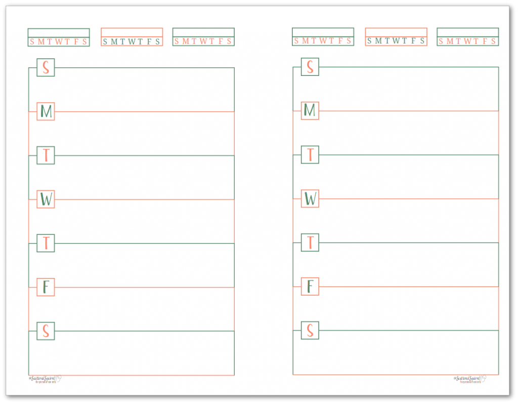 This half-size single page weekly planner page starts on Sunday and features habit trackers at the top of the page.