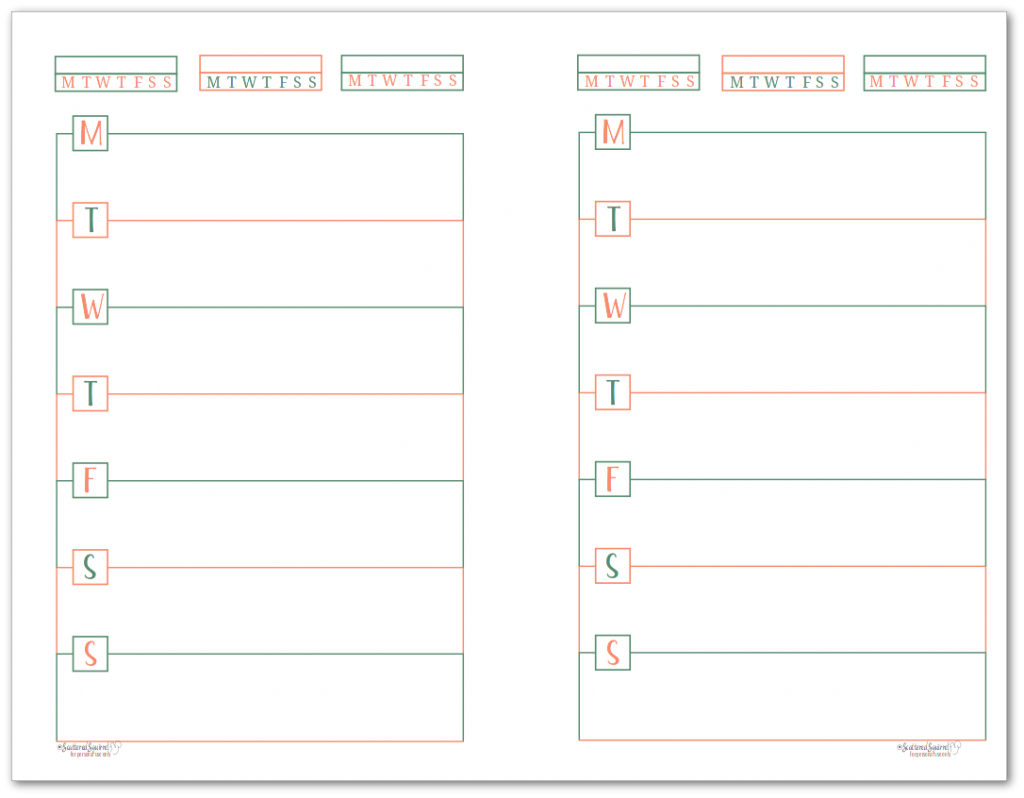 This half-size single page weekly planner page starts on Monday and features habit trackers at the top of the page.