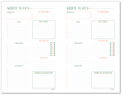 The half-size weekly to-do list planner page is perfect for organizing your tasks, errands, and priorities for the week.