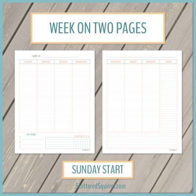 This printable set is a two page weekly layout with vertical columns. The week starts on Sunday and the pages include room for your planning as well as a habit tracker and notes section.