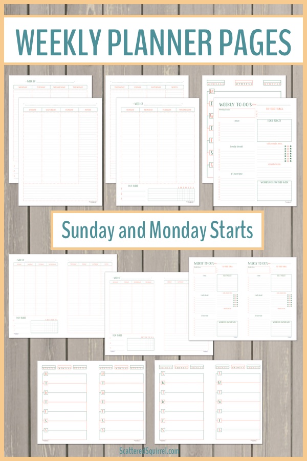 Weekly planner pages are great for see what you have going on each week. They allow you to plan your days, but still let you see an overview of what's coming up.